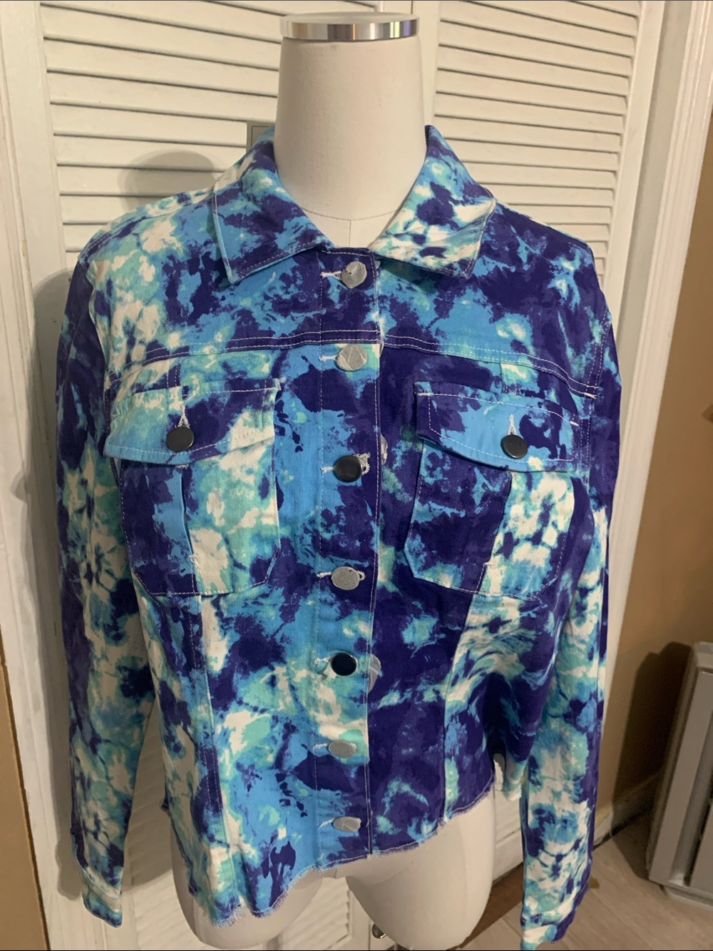 K Jordan Blue Tie-Dye Button-Up Jean Jacket